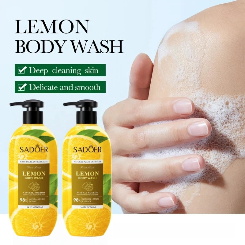 Lemon Shower Gel 400ml, Hypoallergenic, Alcohol-Free, Moisturizing, Nourishing for Skin Care, Refreshing and Oil-Controlling, Suitable for Use All Year Round, Easily Controls Oil and Cleanses Dirt through Rubbing, and Lasts f