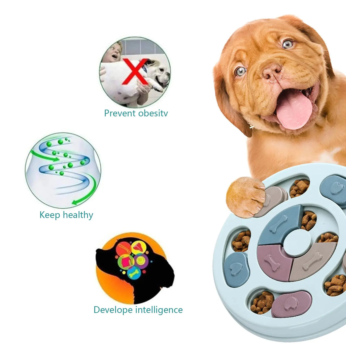 Dog Treat Puzzle Toy Food Dispenser IQ Training Mental Enrichment Slow Feeder Interactive Pet Game for Small Medium Large Dogs