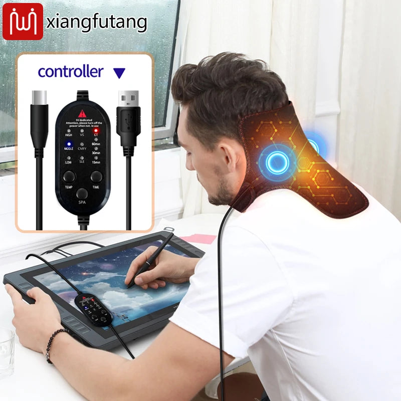 Electric Heated Neck Brace Massager Belt with 3 Adjustable Temperature Levels for Warmth And Neck Massage Relaxation Support