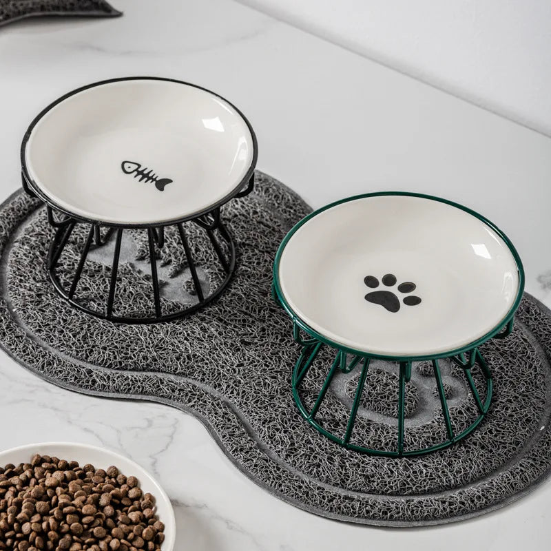 Pet Ceramic Bowl, High Footed Ceramic Cat Food Bowl, Snack Bowl, Anti Overturning Indoor & Outdoor Feeding Drinking Accessories