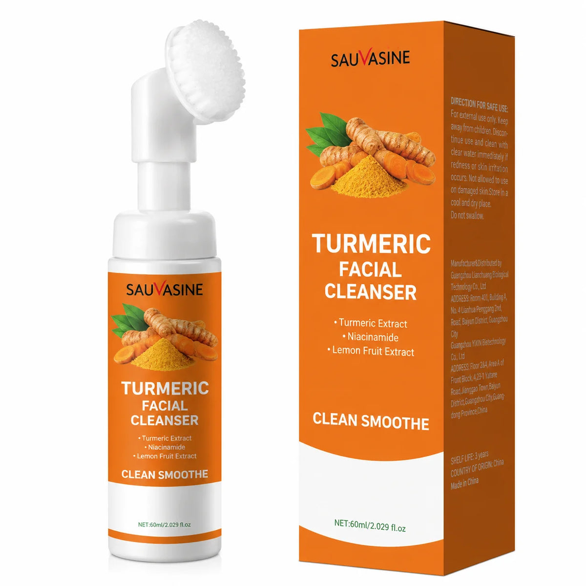 1/3/5pcs Turmeric Foaming Facial Cleanser, Face Wash with Turmeric Extract Niacinamide & Lemon Fruit Extract, Gently Removes Dir