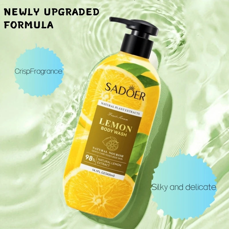Lemon Shower Gel 400ml, Hypoallergenic, Alcohol-Free, Moisturizing, Nourishing for Skin Care, Refreshing and Oil-Controlling, Suitable for Use All Year Round, Easily Controls Oil and Cleanses Dirt through Rubbing, and Lasts f
