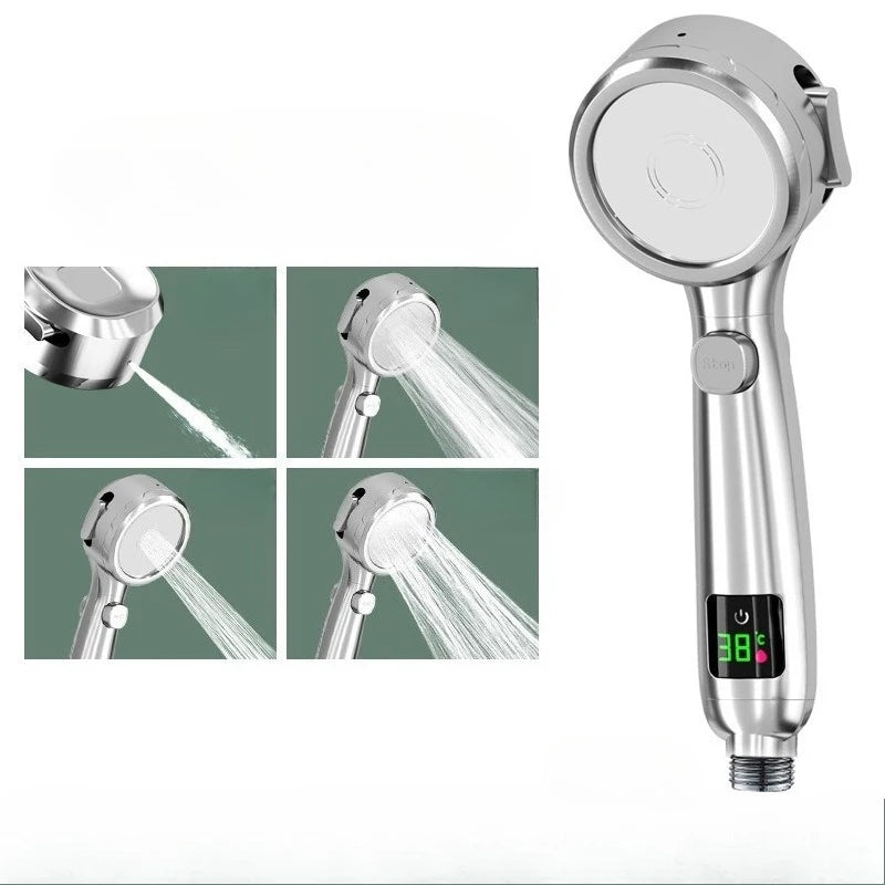 Shower Head Water Saving Rain Shower Head 4 Spray Types Shower Head with Digital Temperature Display
