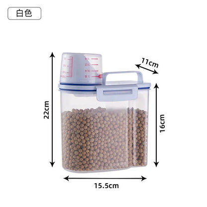 1.5kg/2kg Pet Food Storage Container, Moisture‑Proof Sealed Plastic Pail with Measuring Cup for Dog &amp; Cat Feeding