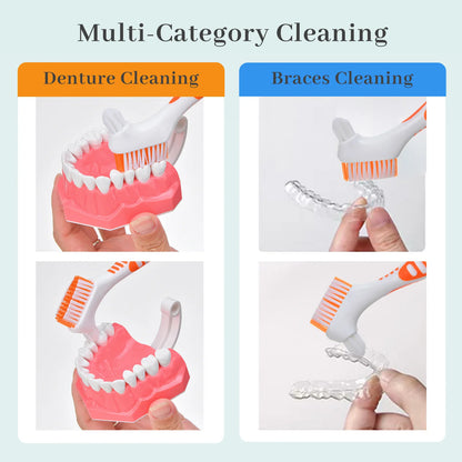 Denture Brush 4Pcs Denture Toothbrushes，Denture Cleaning Care Cleaning Brush ，Double Sided Toothbrush，Multi-Layered Bristles