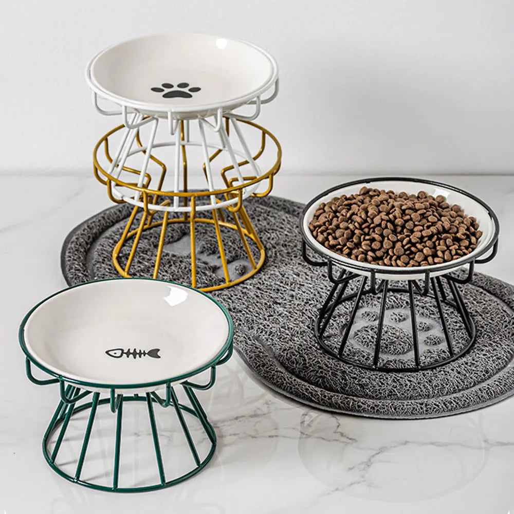 Pet Ceramic Bowl, High Footed Ceramic Cat Food Bowl, Snack Bowl, Anti Overturning Indoor &amp; Outdoor Feeding Drinking Accessories