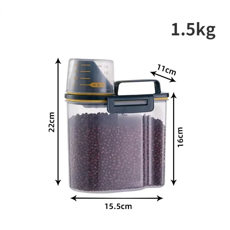 1.5kg/2kg Pet Food Storage Container, Moisture‑Proof Sealed Plastic Pail with Measuring Cup for Dog &amp; Cat Feeding