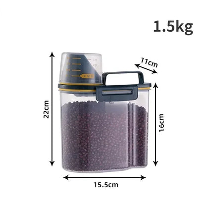 1.5kg/2kg Pet Food Storage Container, Moisture‑Proof Sealed Plastic Pail with Measuring Cup for Dog &amp; Cat Feeding