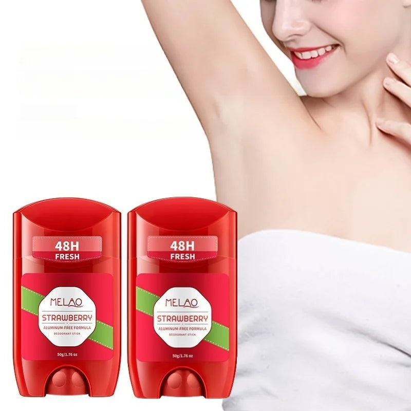 50g Strawberry-Flavored Deodorant Stick, Moisturizing and Deodorizing, with a Fresh Scent, Aluminum-Free, 72-Hour Long-Lasting Fragrance, Suitable for Daily Use on Underarms, Hands, Feet, and Body, with a Fresh Strawberry Sce