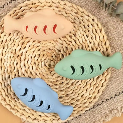 Interactive Cat Toy Food Dispenser for Indoor Cats Blue Treat &amp; Catnip Stuffer Engaging Silicone Fish Chew Toy Dental Care