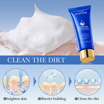 SADOER Caviar Facial Cleanser Face Wash Foam Face Cleanser Deep Cleansing Whitening Anti Wrinkle Moisturizing Skin Care
