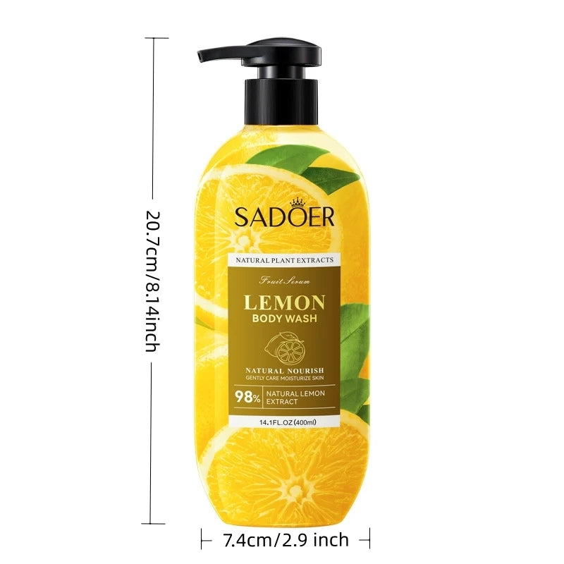 Lemon Shower Gel 400ml, Hypoallergenic, Alcohol-Free, Moisturizing, Nourishing for Skin Care, Refreshing and Oil-Controlling, Suitable for Use All Year Round, Easily Controls Oil and Cleanses Dirt through Rubbing, and Lasts f