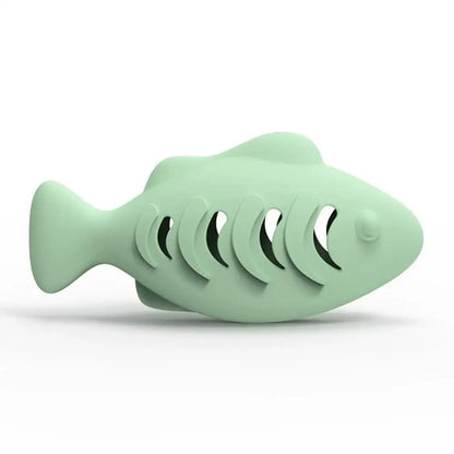 Interactive Cat Toy Food Dispenser for Indoor Cats Blue Treat &amp; Catnip Stuffer Engaging Silicone Fish Chew Toy Dental Care