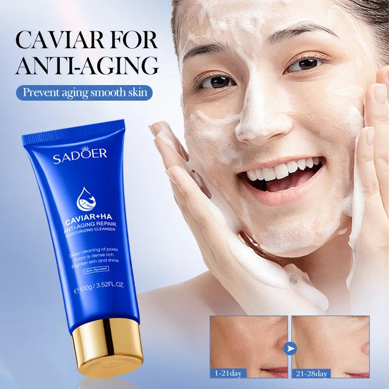 SADOER Caviar Facial Cleanser Face Wash Foam Face Cleanser Deep Cleansing Whitening Anti Wrinkle Moisturizing Skin Care