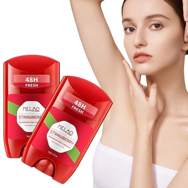 50g Strawberry-Flavored Deodorant Stick, Moisturizing and Deodorizing, with a Fresh Scent, Aluminum-Free, 72-Hour Long-Lasting Fragrance, Suitable for Daily Use on Underarms, Hands, Feet, and Body, with a Fresh Strawberry Sce