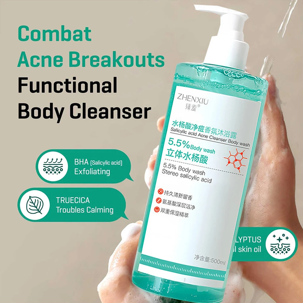 16.9 oz Salicylic Acid Body Wash, Gentle &amp; Smoothing  Mild Exfoliating Daily Acne Body Wash Deep Cleanses Back Acne and Sebum