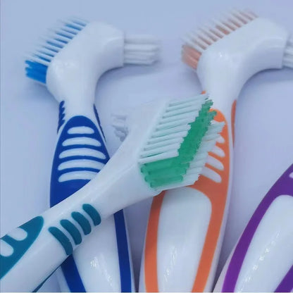 Denture Brush 4Pcs Denture Toothbrushes，Denture Cleaning Care Cleaning Brush ，Double Sided Toothbrush，Multi-Layered Bristles