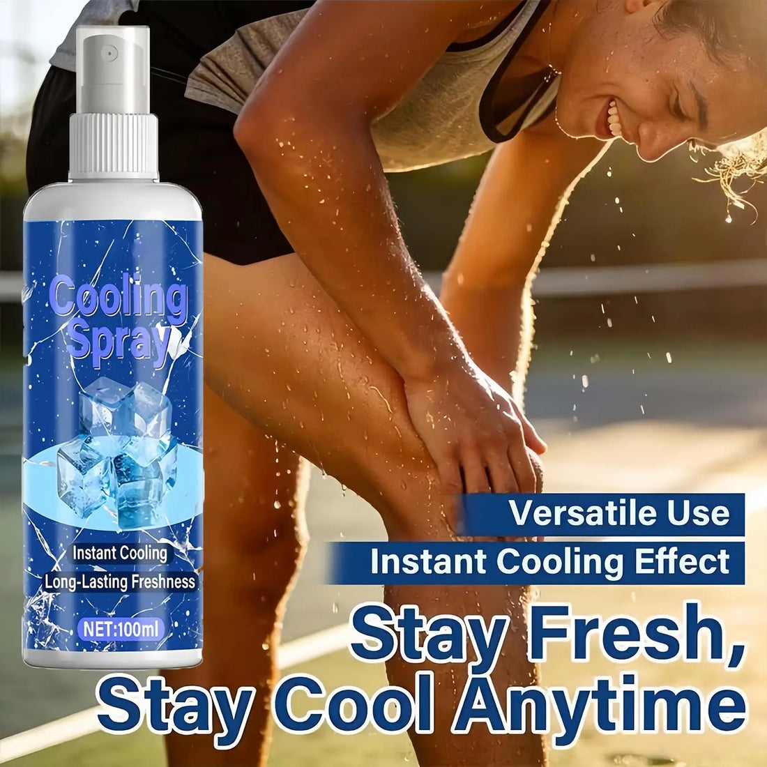 Cooling Body Spray 100ml Summer Refreshing Non Greasy Hot Weather Heat Relief Freezing Spray for Outdoor Beach Park Picnic