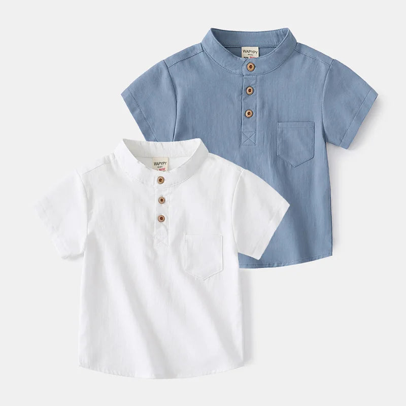 Basic White Shirts for Boys Clothes Summer 100Cotton Short Sleeve Kids Tops 2025 Toddler Boy Shirt Blue Children 2 to 8 Years