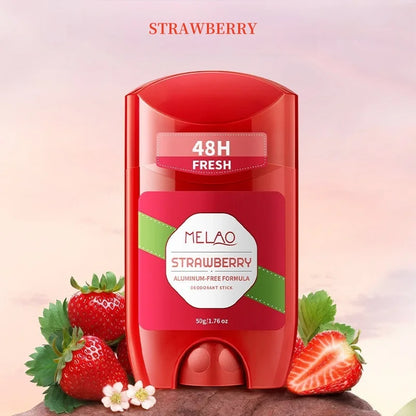 50g Strawberry-Flavored Deodorant Stick, Moisturizing and Deodorizing, with a Fresh Scent, Aluminum-Free, 72-Hour Long-Lasting Fragrance, Suitable for Daily Use on Underarms, Hands, Feet, and Body, with a Fresh Strawberry Sce