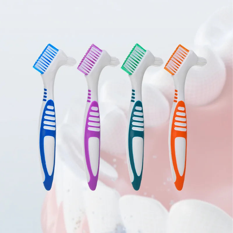 Denture Brush 4Pcs Denture Toothbrushes，Denture Cleaning Care Cleaning Brush ，Double Sided Toothbrush，Multi-Layered Bristles