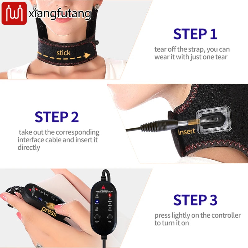 Electric Heated Neck Brace Massager Belt with 3 Adjustable Temperature Levels for Warmth And Neck Massage Relaxation Support