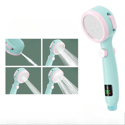 Shower Head Water Saving Rain Shower Head 4 Spray Types Shower Head with Digital Temperature Display