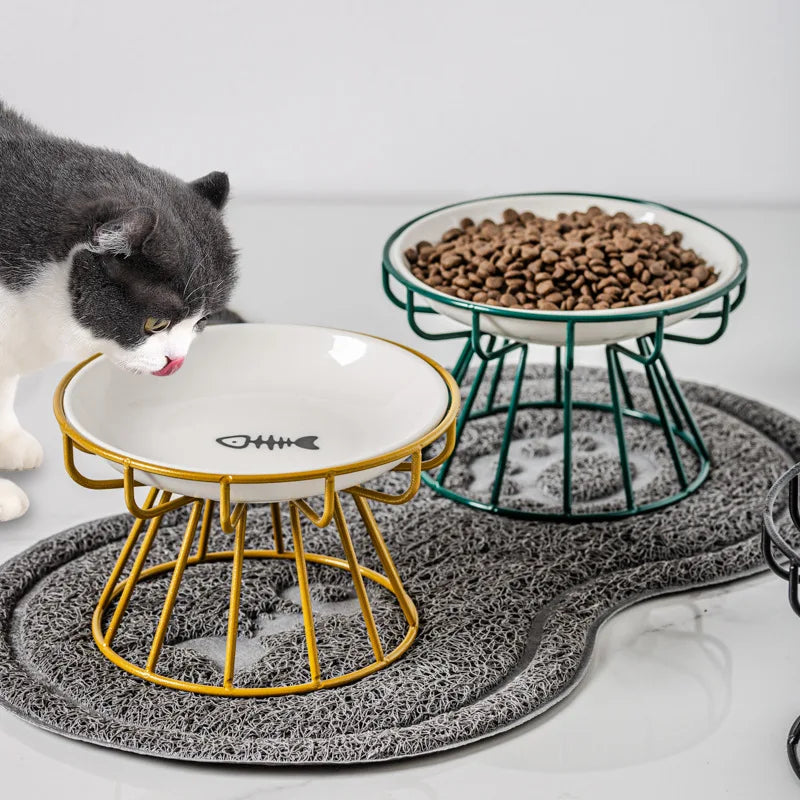 Pet Ceramic Bowl, High Footed Ceramic Cat Food Bowl, Snack Bowl, Anti Overturning Indoor &amp; Outdoor Feeding Drinking Accessories