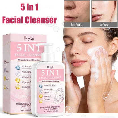 5 in 1 Moisturizing Facial Cleanser Refreshed Cleansing Makeup Remover Brightening Hydrating Light Texture Rich Foam Cleanser