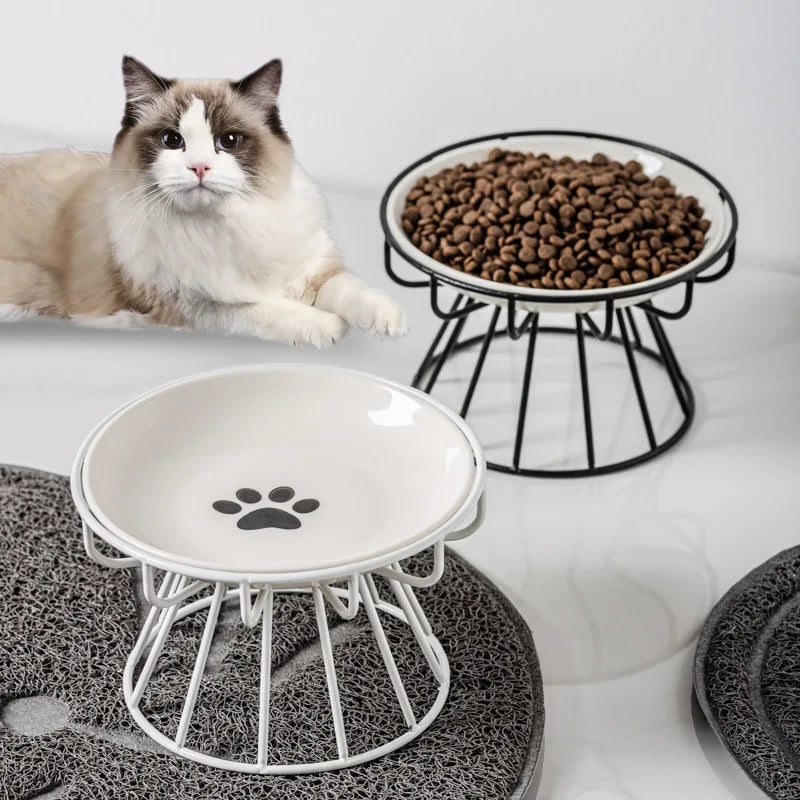 Pet Ceramic Bowl, High Footed Ceramic Cat Food Bowl, Snack Bowl, Anti Overturning Indoor &amp; Outdoor Feeding Drinking Accessories