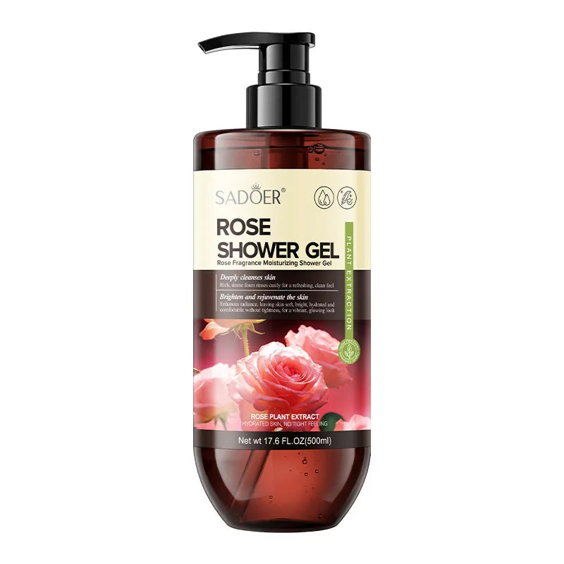500ml SADOER Rose Fragrance Shower Gel Plant Extract Gentle Cleansing Moisturizing Soft Smooth Body Wash Daily Bath Skin Care