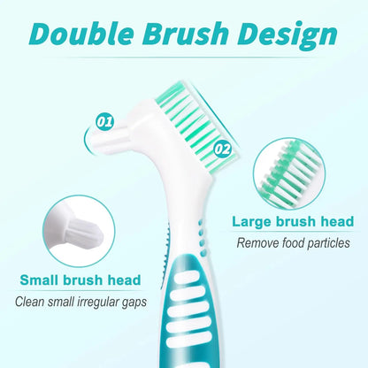 Denture Brush 4Pcs Denture Toothbrushes，Denture Cleaning Care Cleaning Brush ，Double Sided Toothbrush，Multi-Layered Bristles