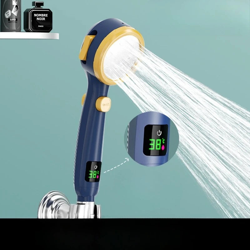 Shower Head Water Saving Rain Shower Head 4 Spray Types Shower Head with Digital Temperature Display