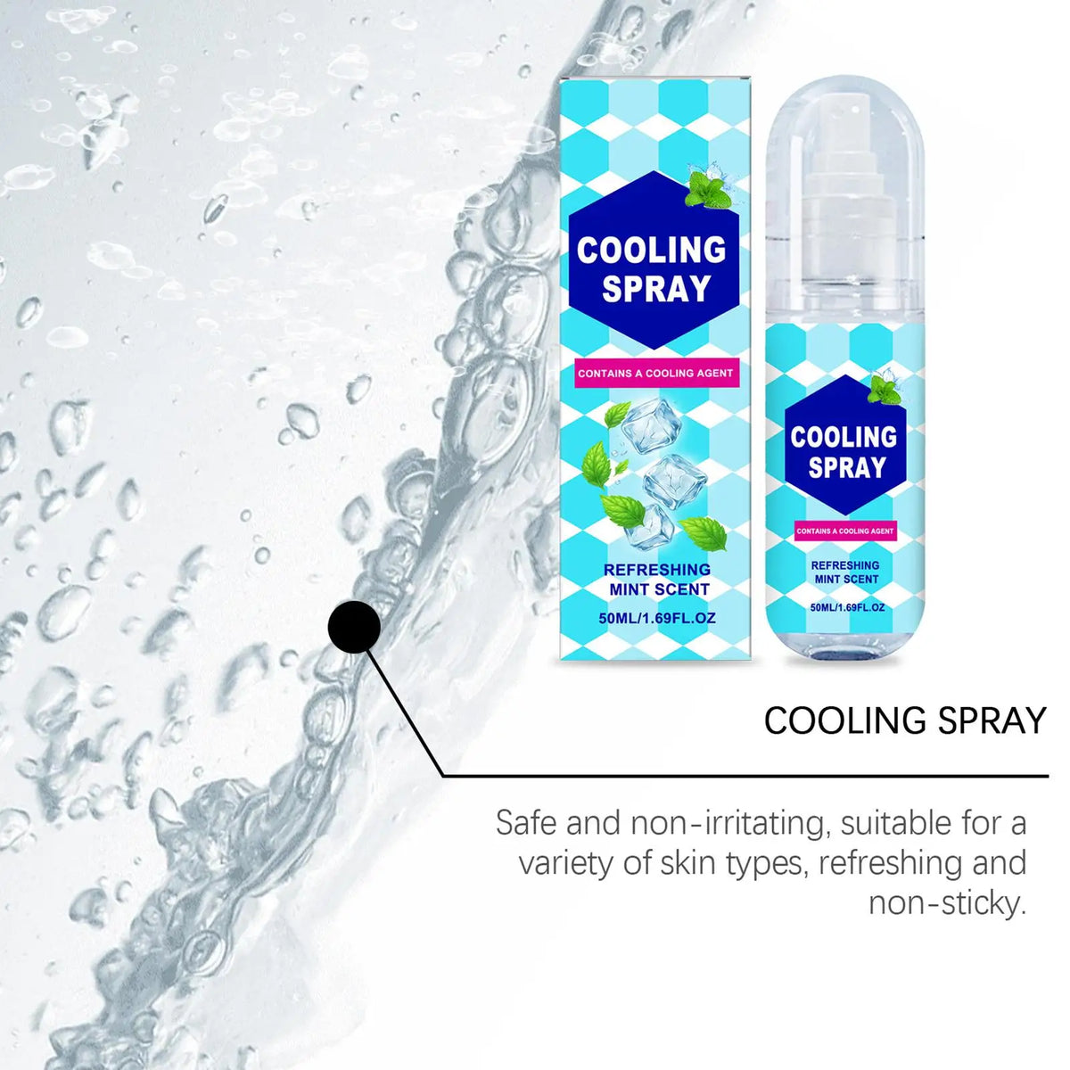 Cooling Spray for Body 50ml Summer Face Refreshing Mist Mint Scent Instant Cooling Spray for Adults Outdoor Activities Workout