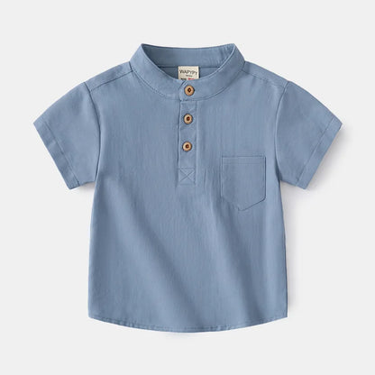 Basic White Shirts for Boys Clothes Summer 100Cotton Short Sleeve Kids Tops 2025 Toddler Boy Shirt Blue Children 2 to 8 Years