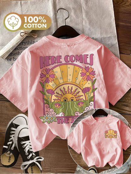 Oversized Here Comes The Sun with Flower 100% Cotton Women&