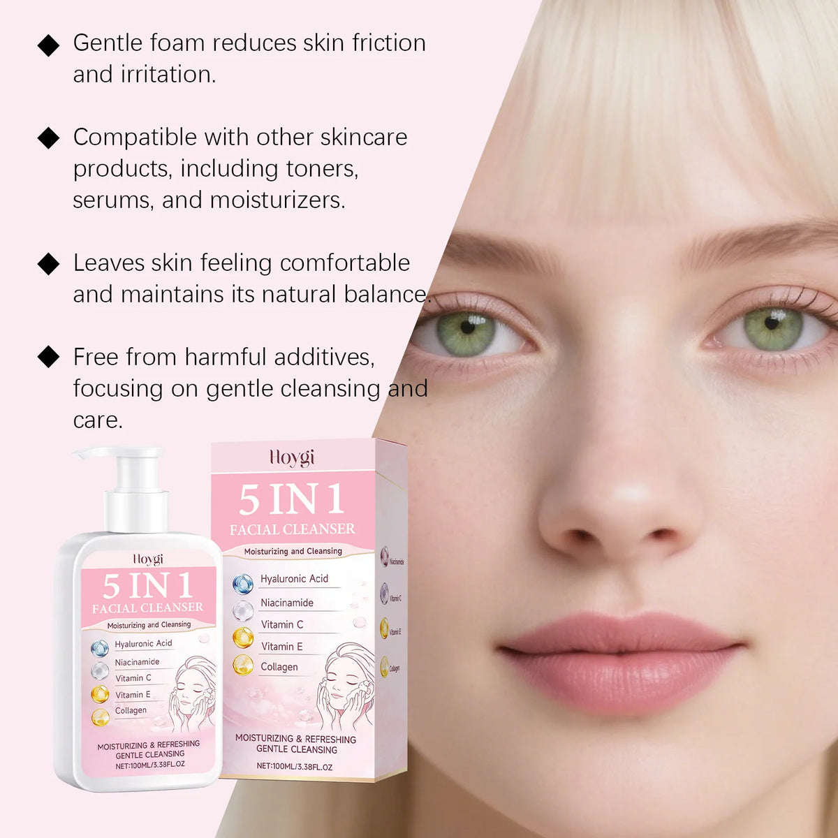 5 in 1 Moisturizing Facial Cleanser Refreshed Cleansing Makeup Remover Brightening Hydrating Light Texture Rich Foam Cleanser