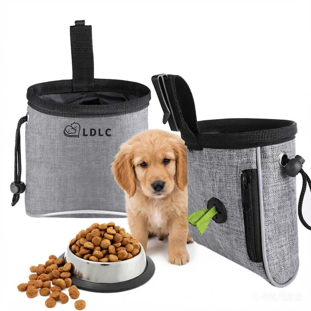 Dog Treat Training Pouch Easily Carries Pet Food Bag Kibble, Treats Built In Poop Bag Dispenser Outdoor Dog Trainings Bag