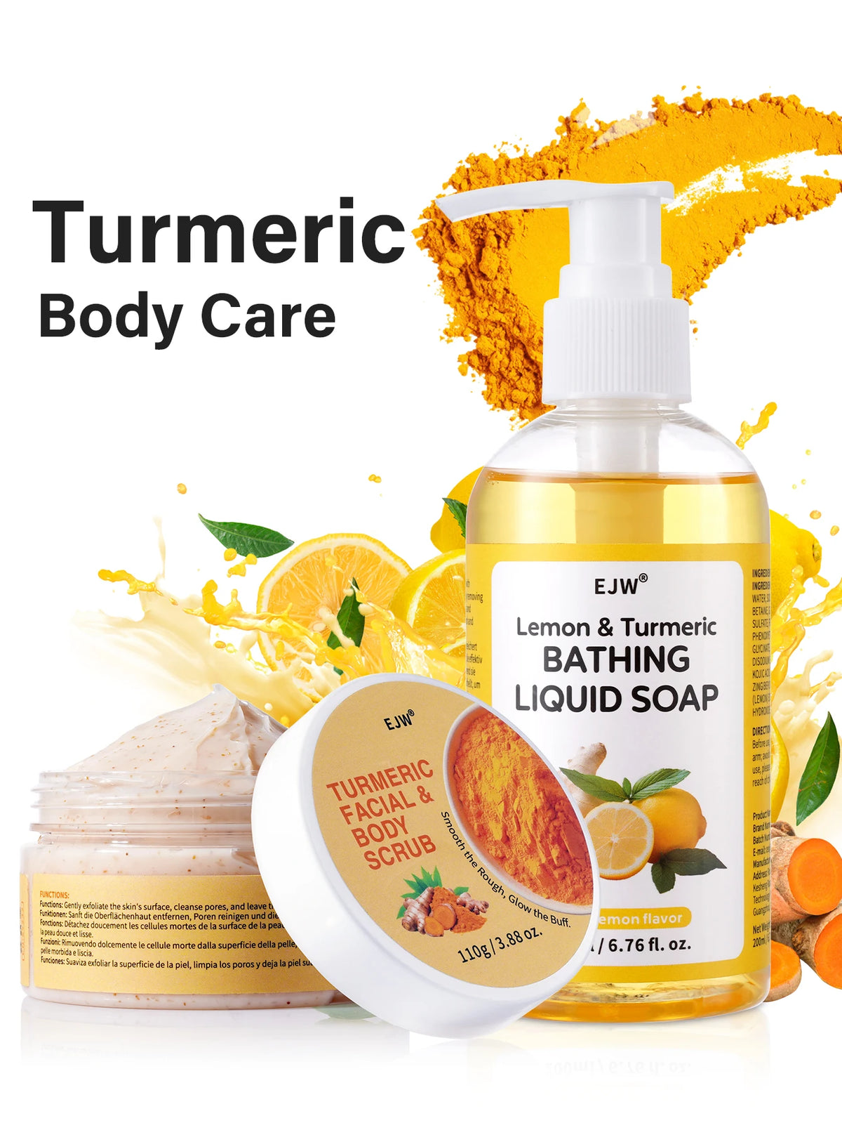 Turmeric Brightening Body Wash | Gentle Shower Gel for Uneven Skin |  Deep Cleansing, Hydrating Formula | Body Scrub