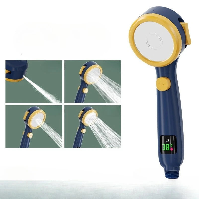 Shower Head Water Saving Rain Shower Head 4 Spray Types Shower Head with Digital Temperature Display