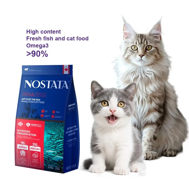 2LB Cat Food 8 Kinds Fish Deep Sea Fish Oil Pet Nutrition for Kitten Adult Cat Supports Weight Coat &amp; Skin Health