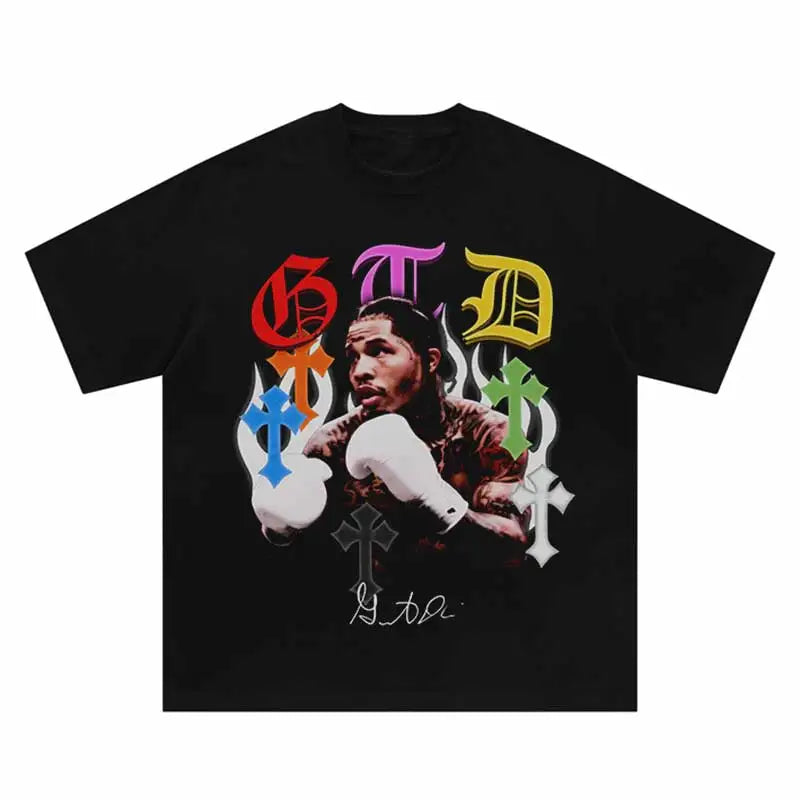 Men Oversized T-Shirt Hip Hop Alphabet Boxer Print Washed Tshirt Harajuku Fashion Punk Gothic Loose Tee 2024 Summer Casual Tops