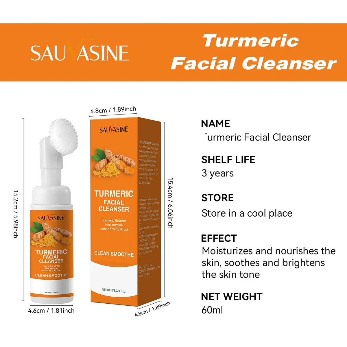 1/3/5pcs Turmeric Foaming Facial Cleanser, Face Wash with Turmeric Extract Niacinamide &amp; Lemon Fruit Extract, Gently Removes Dir