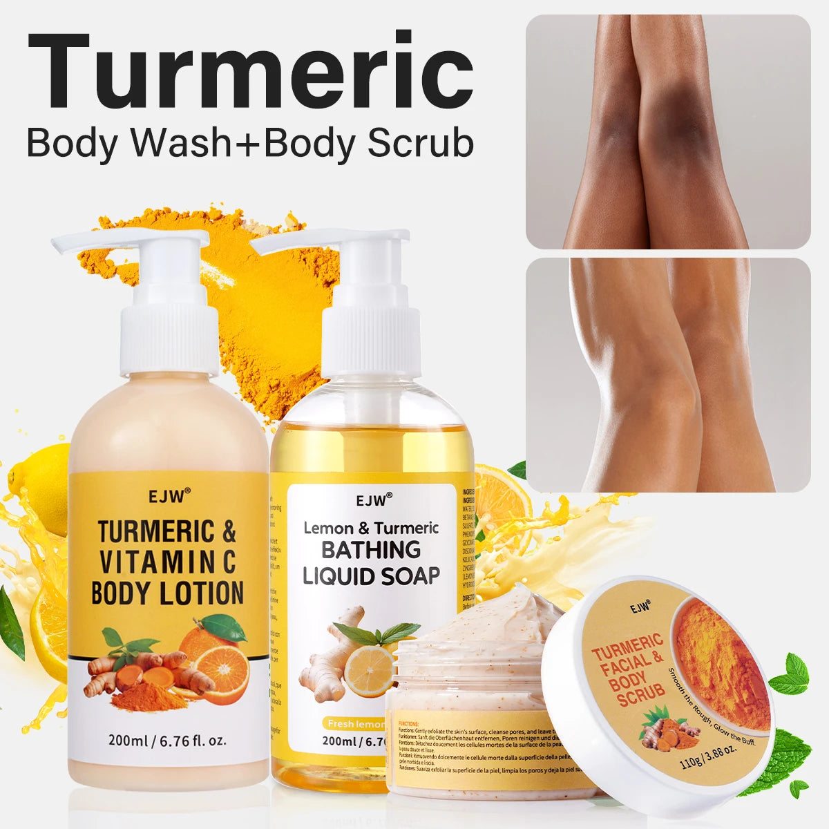 Turmeric Brightening Body Wash | Gentle Shower Gel for Uneven Skin |  Deep Cleansing, Hydrating Formula | Body Scrub