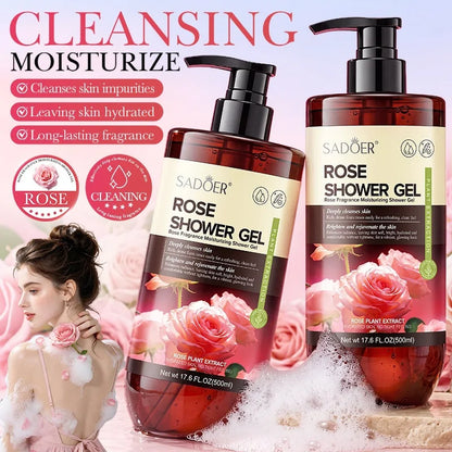500ml SADOER Rose Fragrance Shower Gel Plant Extract Gentle Cleansing Moisturizing Soft Smooth Body Wash Daily Bath Skin Care