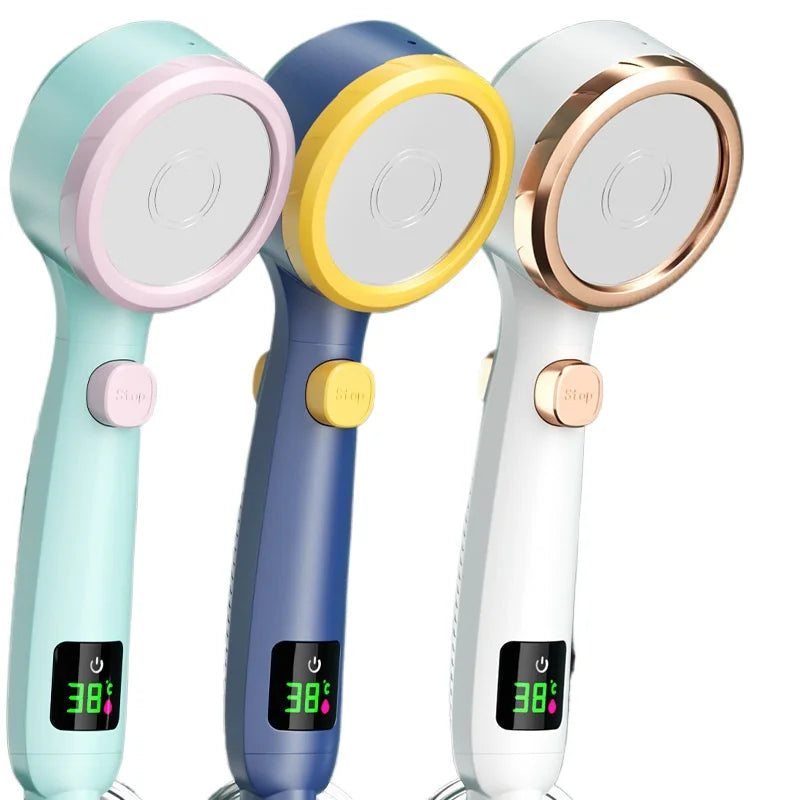 Shower Head Water Saving Rain Shower Head 4 Spray Types Shower Head with Digital Temperature Display