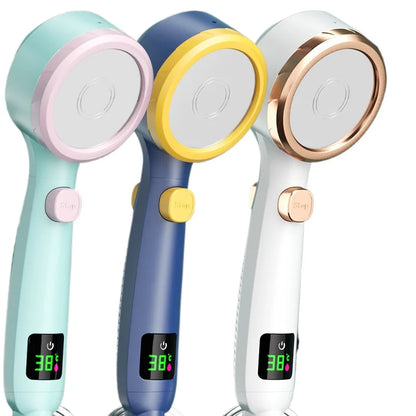 Shower Head Water Saving Rain Shower Head 4 Spray Types Shower Head with Digital Temperature Display