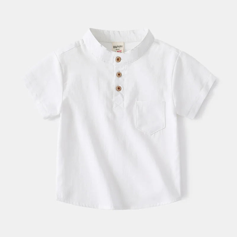Basic White Shirts for Boys Clothes Summer 100Cotton Short Sleeve Kids Tops 2025 Toddler Boy Shirt Blue Children 2 to 8 Years