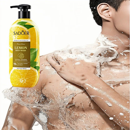 Lemon Shower Gel 400ml, Hypoallergenic, Alcohol-Free, Moisturizing, Nourishing for Skin Care, Refreshing and Oil-Controlling, Suitable for Use All Year Round, Easily Controls Oil and Cleanses Dirt through Rubbing, and Lasts f